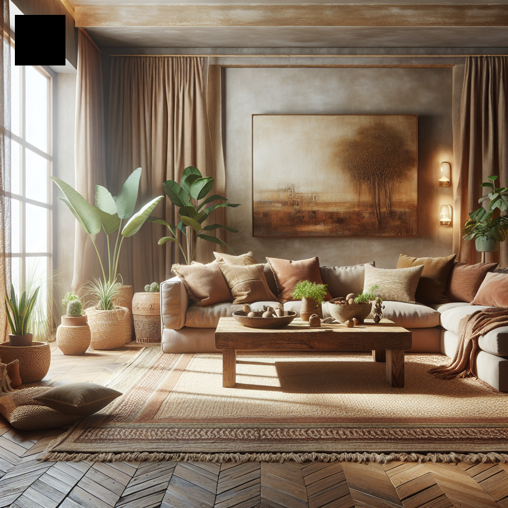 Decoración con tonos tierra en sala de estar acogedora