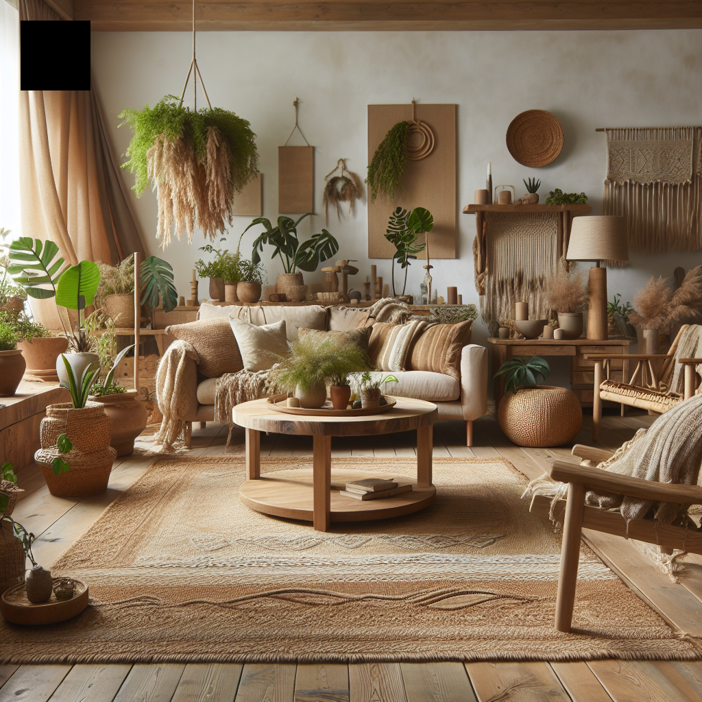 Ideas para decorar un salón con estilo boho con muebles naturales y plantas