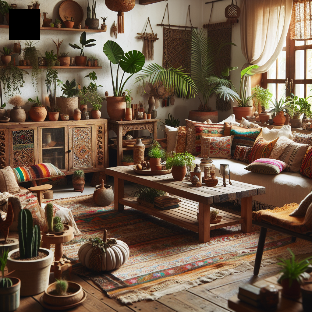 Decoración boho chic con muebles naturales y plantas
