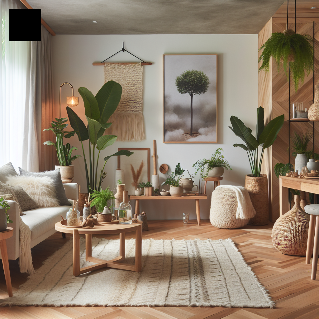 Decoración con elementos naturales en un espacio interior moderno