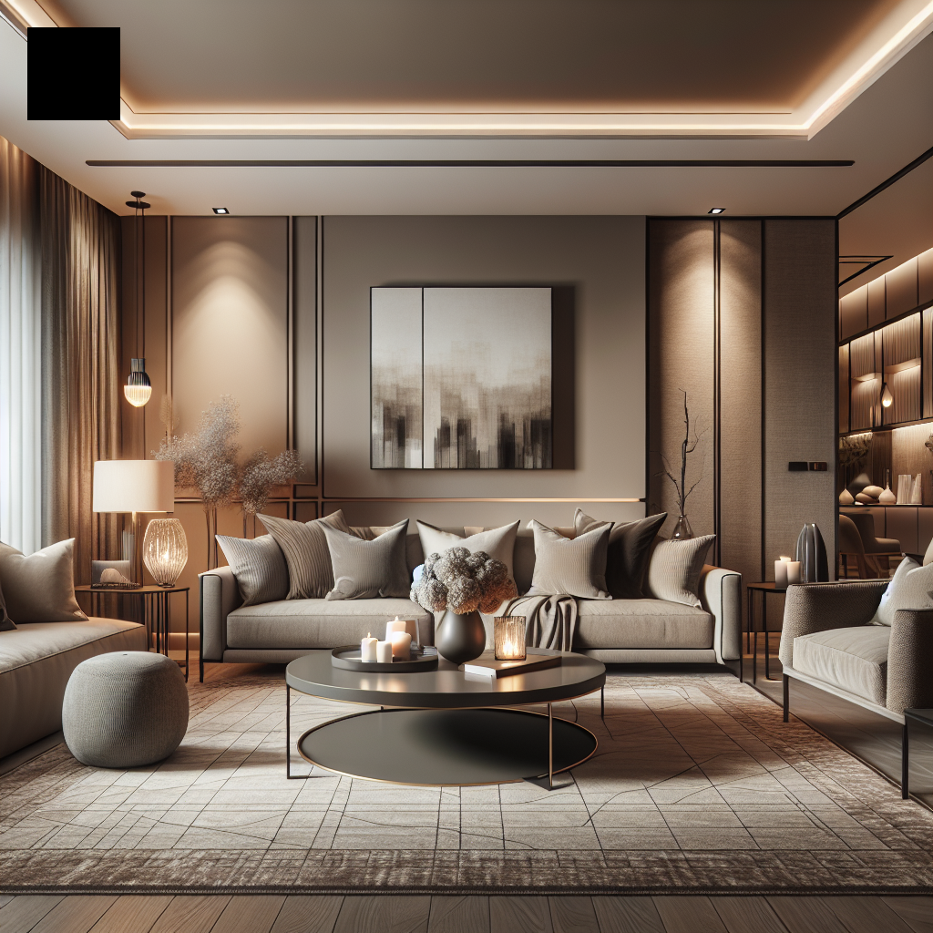 Salón decorado con tonos neutros