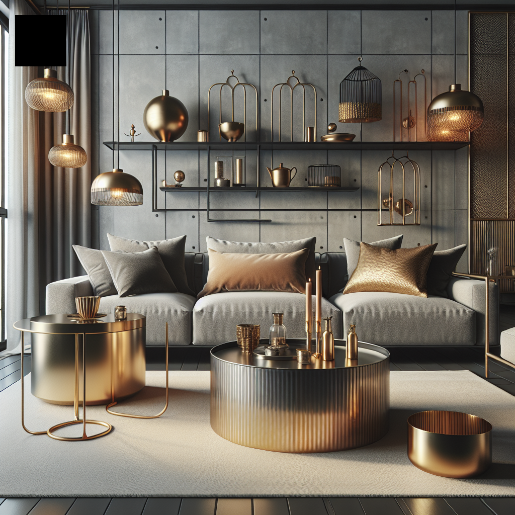 Decoración con elementos metálicos en un salón moderno