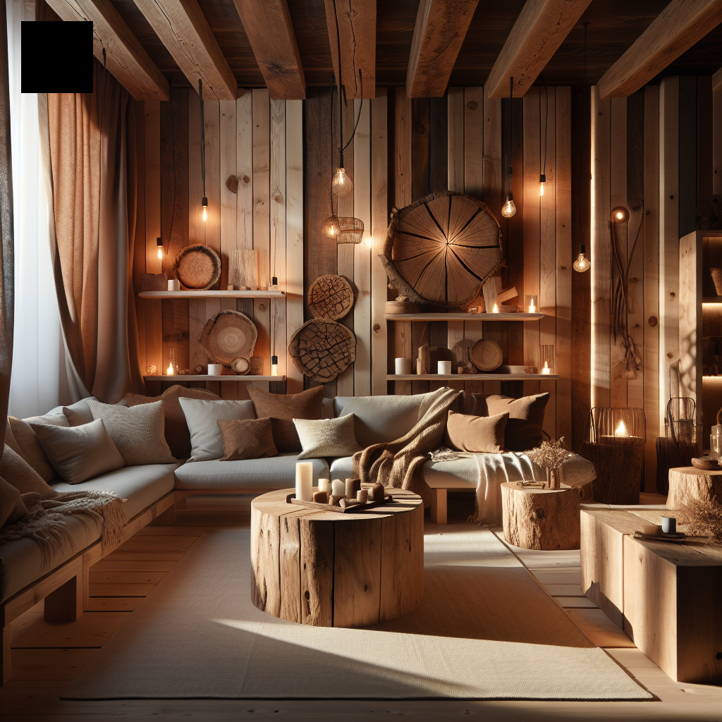 yakkaai_ai_1775388852.png Salón con estilo rústico decorado con muebles de madera y textiles naturales