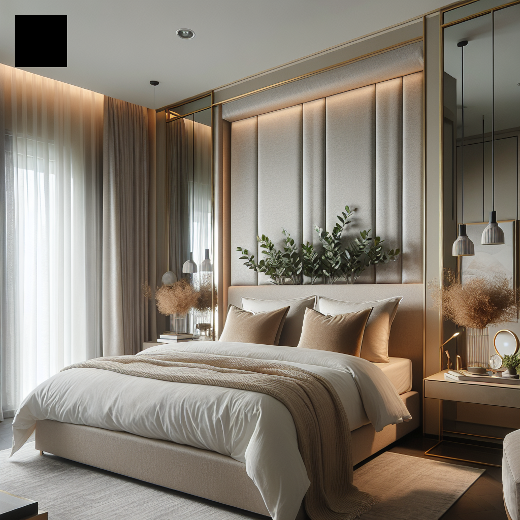 yakkaai_ai_1776425685.png Cabecero cama matrimonio tapizado en dormitorio moderno