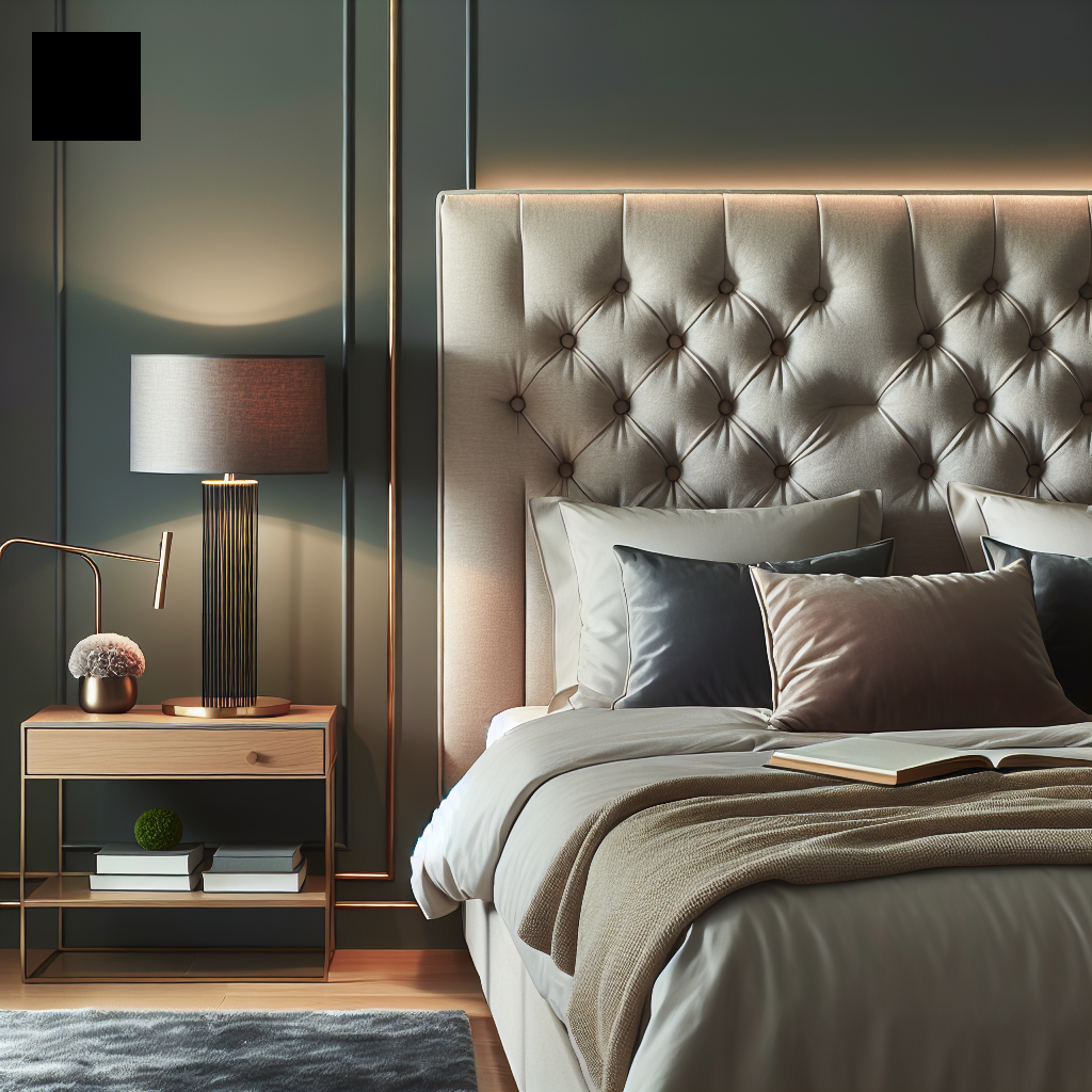Cabecero tapizado en dormitorio moderno y elegante