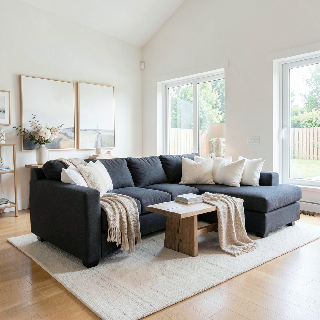 Sofá chaise longue moderno en salón elegante