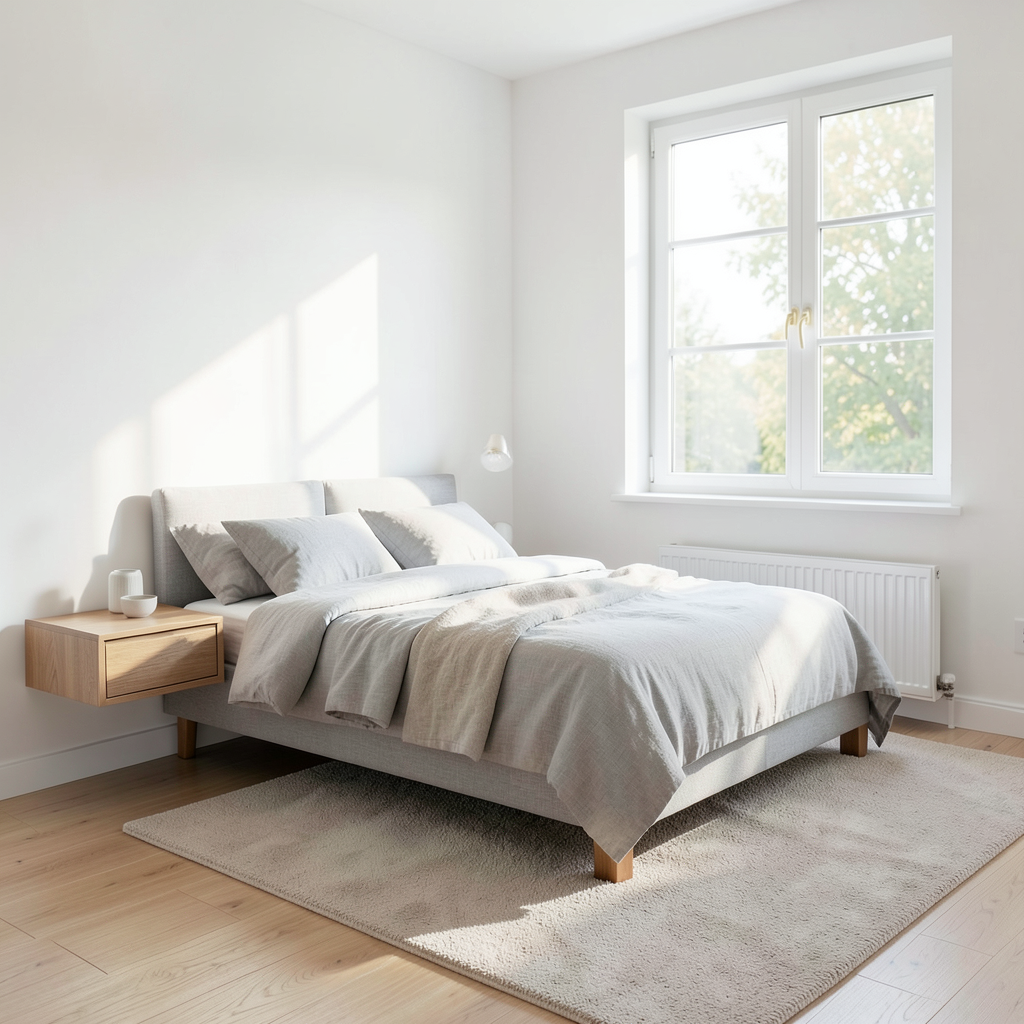 Dormitorio moderno y luminoso que muestra cómo decorar un dormitorio pequeño sin perder estilo