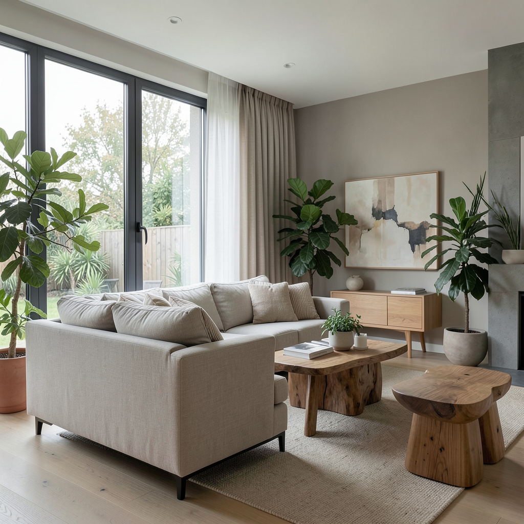 Sala de estar moderna que refleja las tendencias del hogar para este año