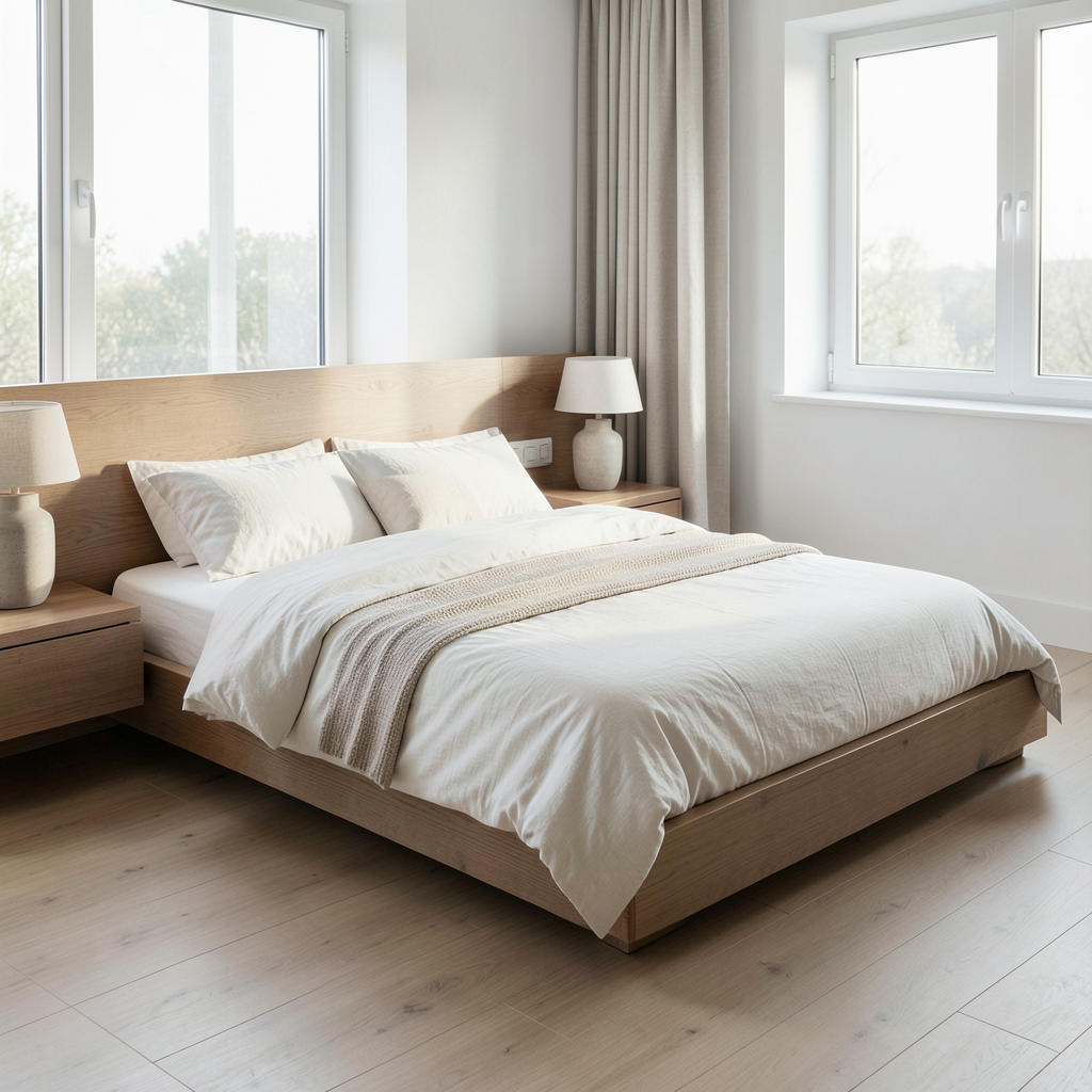 Dormitorio moderno con ideas de dormitorios minimalistas en tonos neutros y luz natural