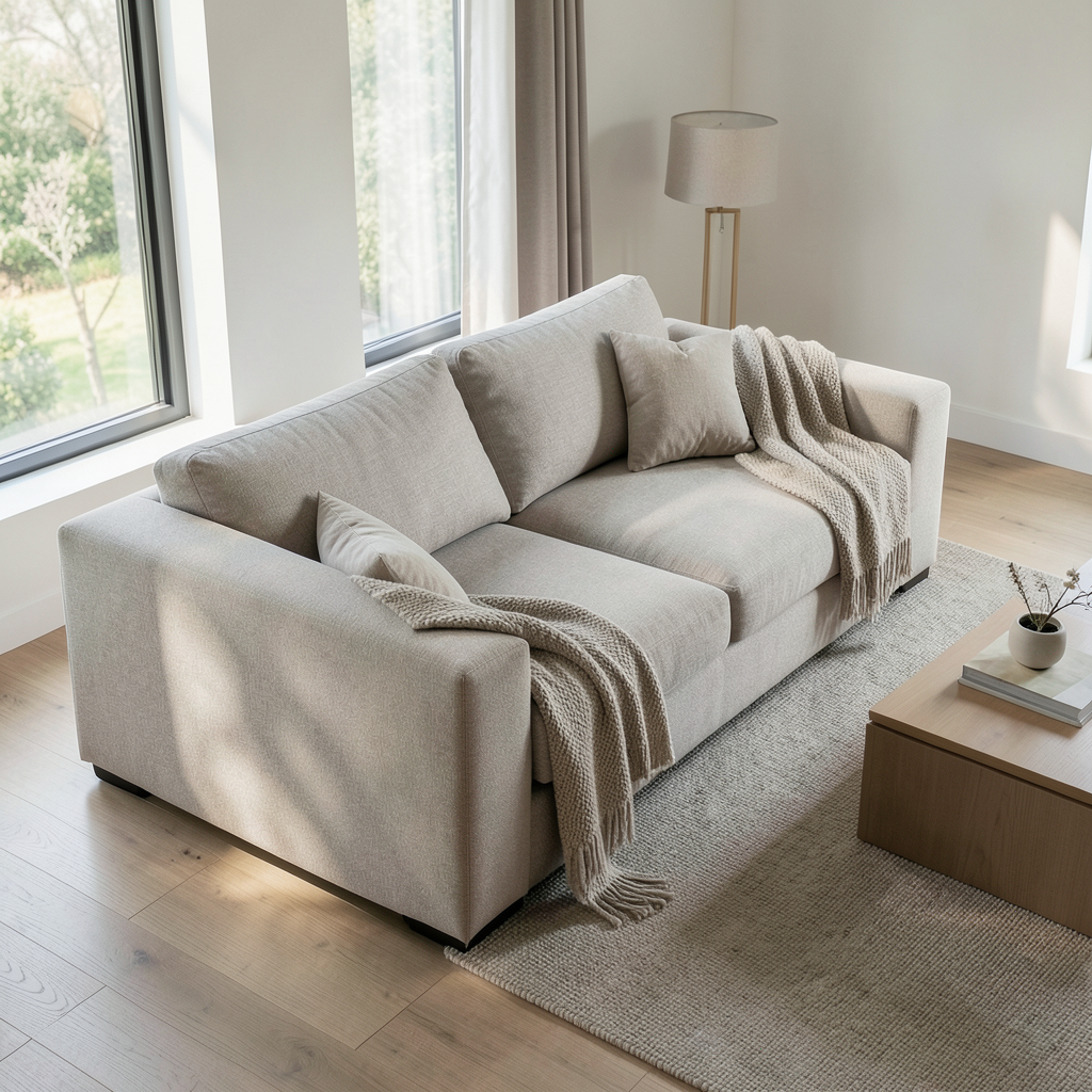 Salón moderno con un mueble ergonómico siguiendo la Guía para elegir un sofá según la sentada